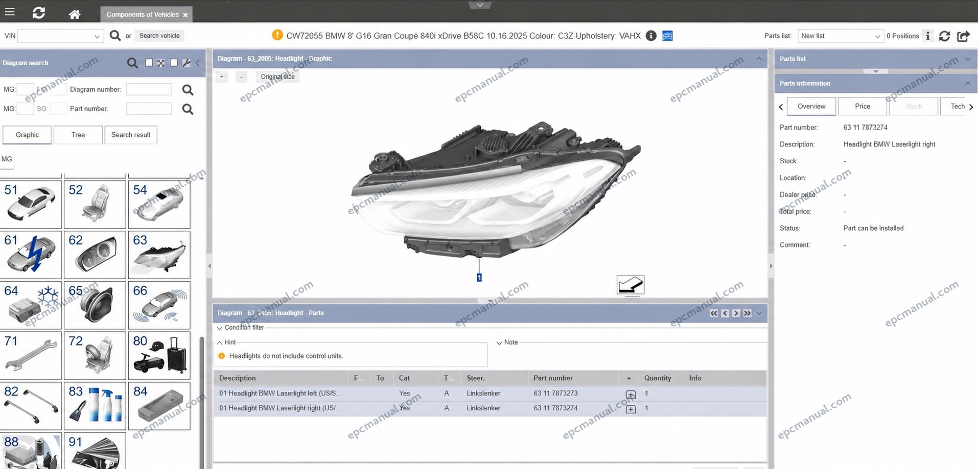 BMW ETK EPC Online parts catalog interface