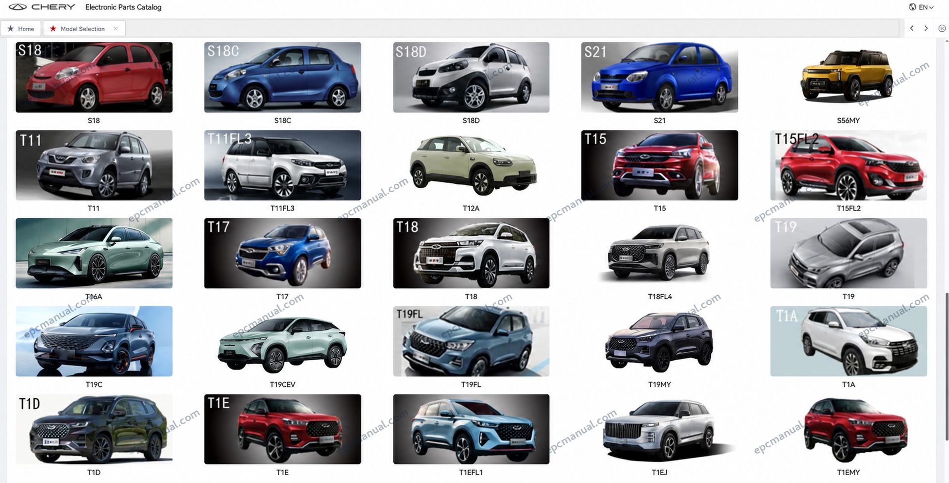Chery Himla pickup parts identification in Chery EPC
