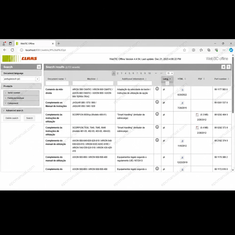 CLAAS WEBTIC OFFLINE PORTUGUESE 4.4.94 screenshot 10