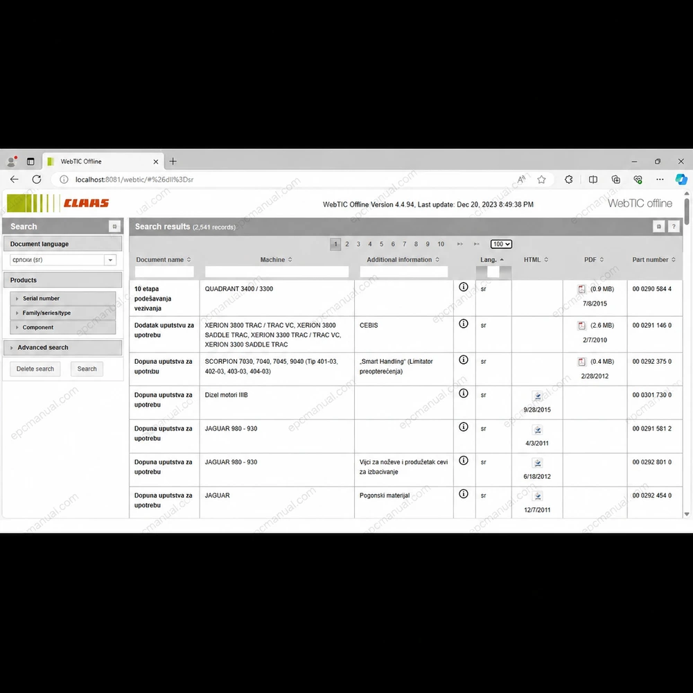 CLAAS WEBTIC OFFLINE SERBIAN 4.4.94 screenshot 10