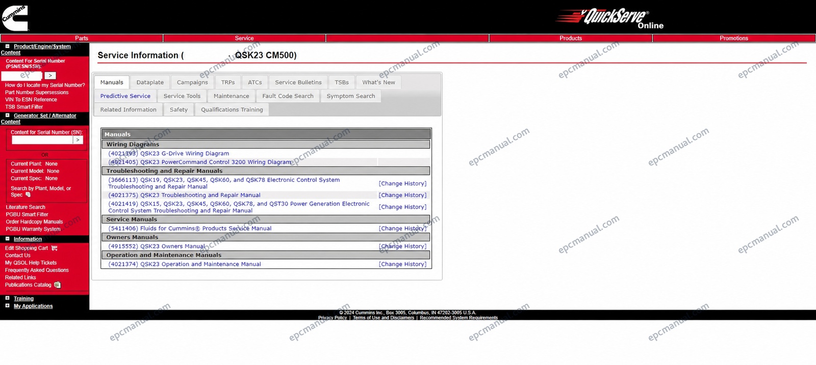 Cummins QuickServe service information system