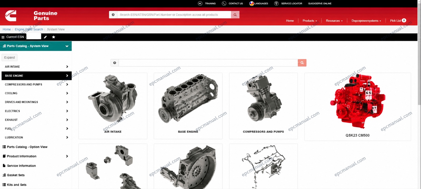Cummins QuickServe Online main dashboard
