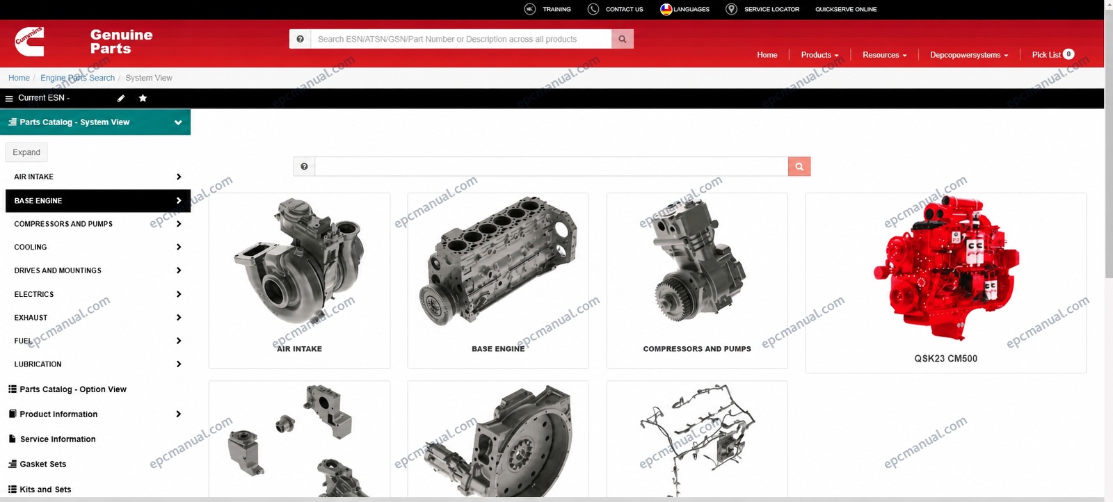Cummins QuickServe Online main dashboard