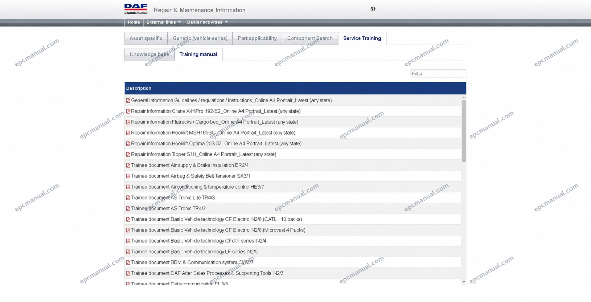 DAF Rapido RMI EPC Online Parts Catalog & Service Information