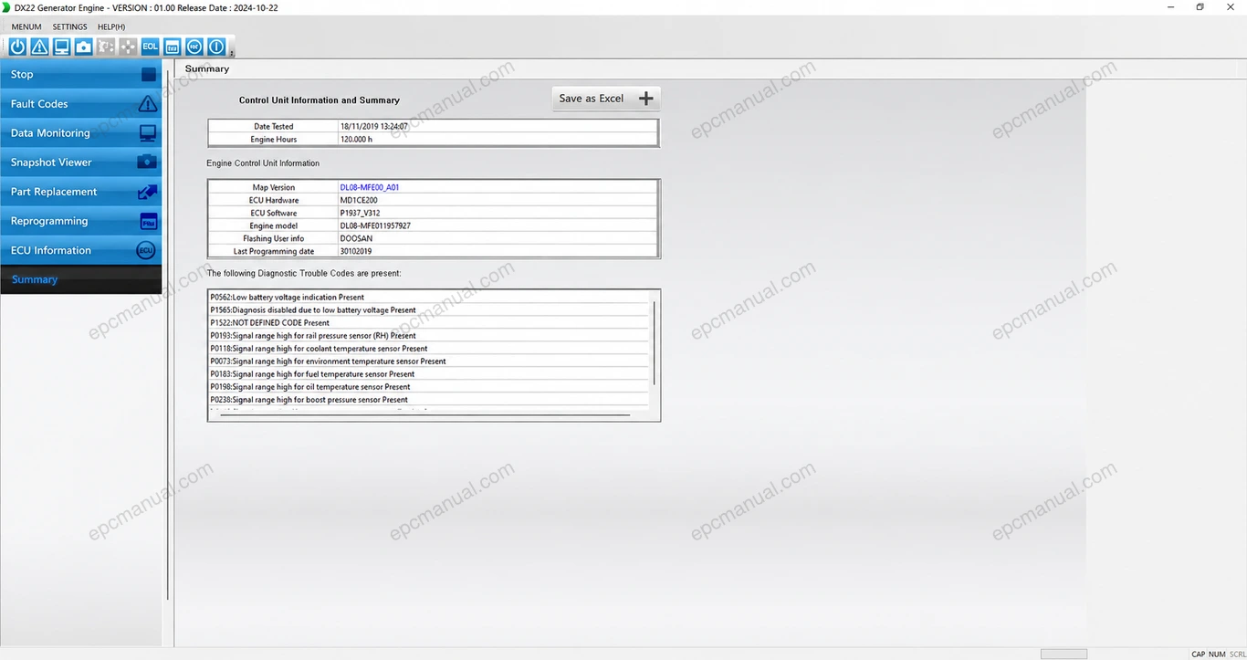 HYUNDAI INFRACORE DX22 GENSET 01.00 screenshot 11