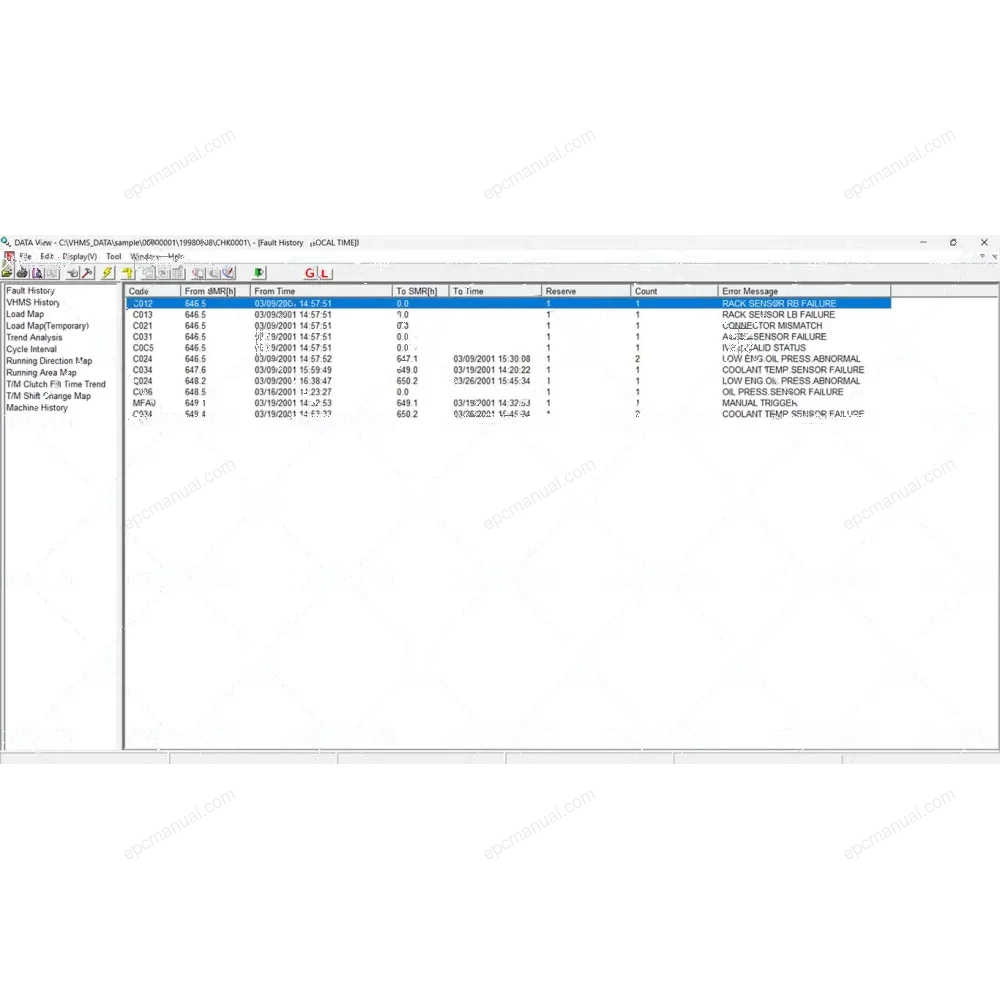 KOMATSU VHMS TECHNICAL ANALYSIS TOOL BOX 3.05.00 screenshot 11