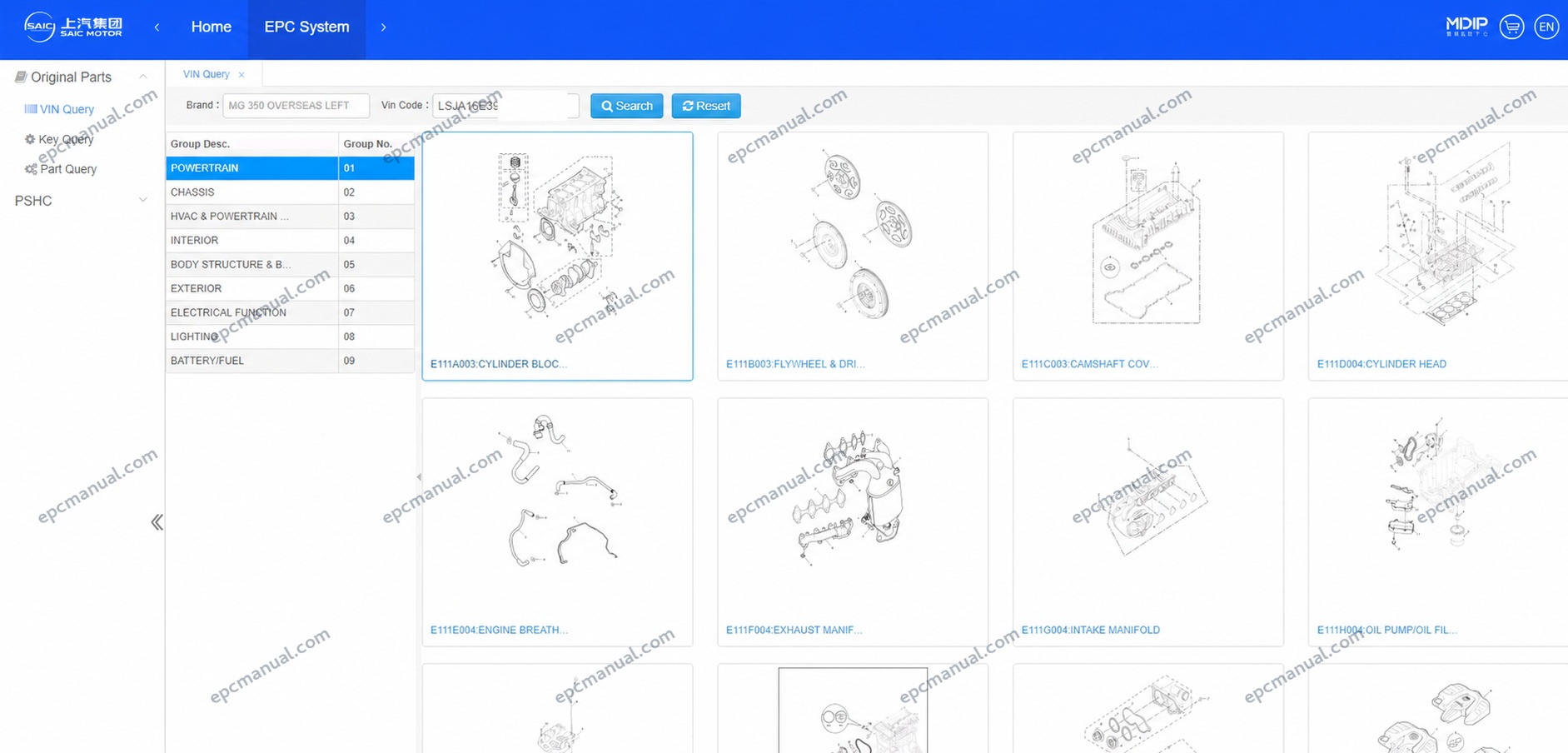MG EPC Online Parts Catalog