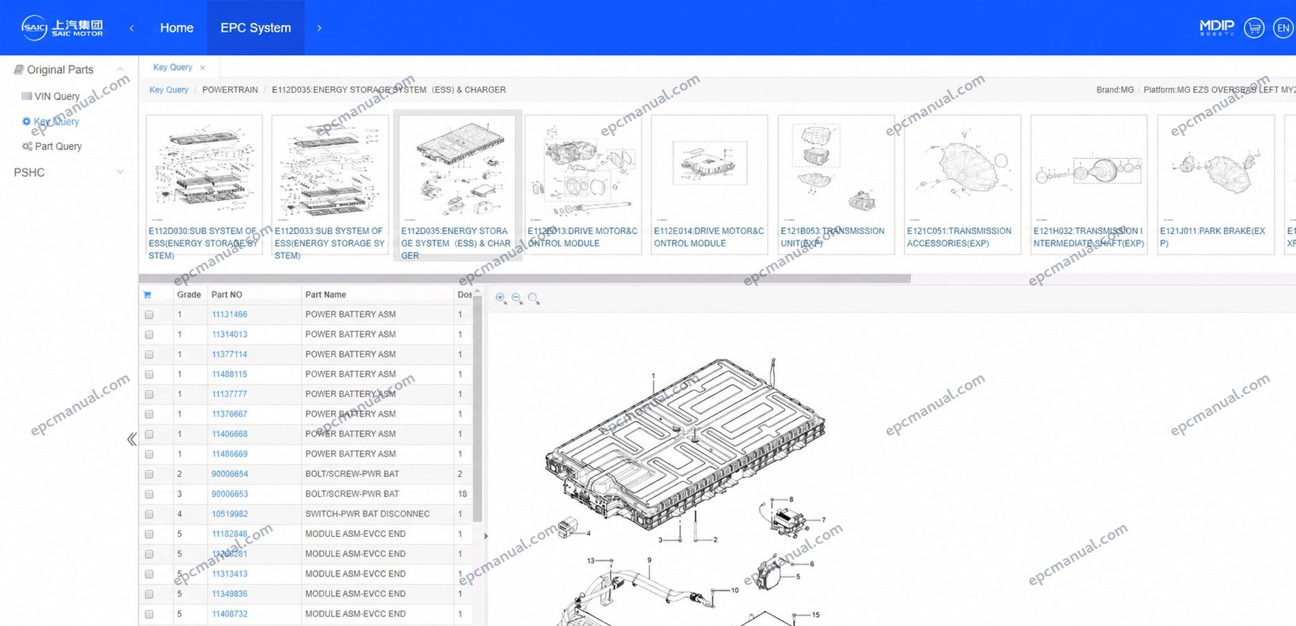 MG EPC Online Parts Catalog