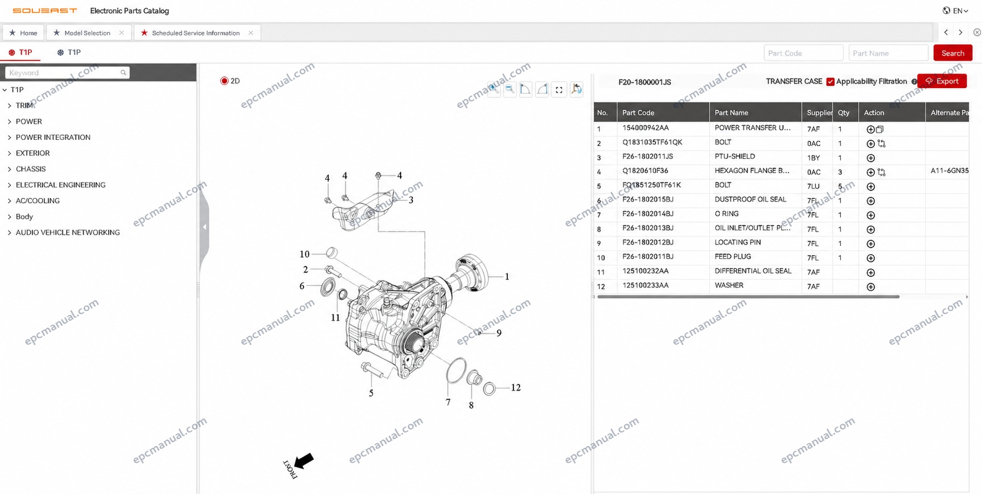SOUEAST S09 Plus flagship OEM part numbers screen