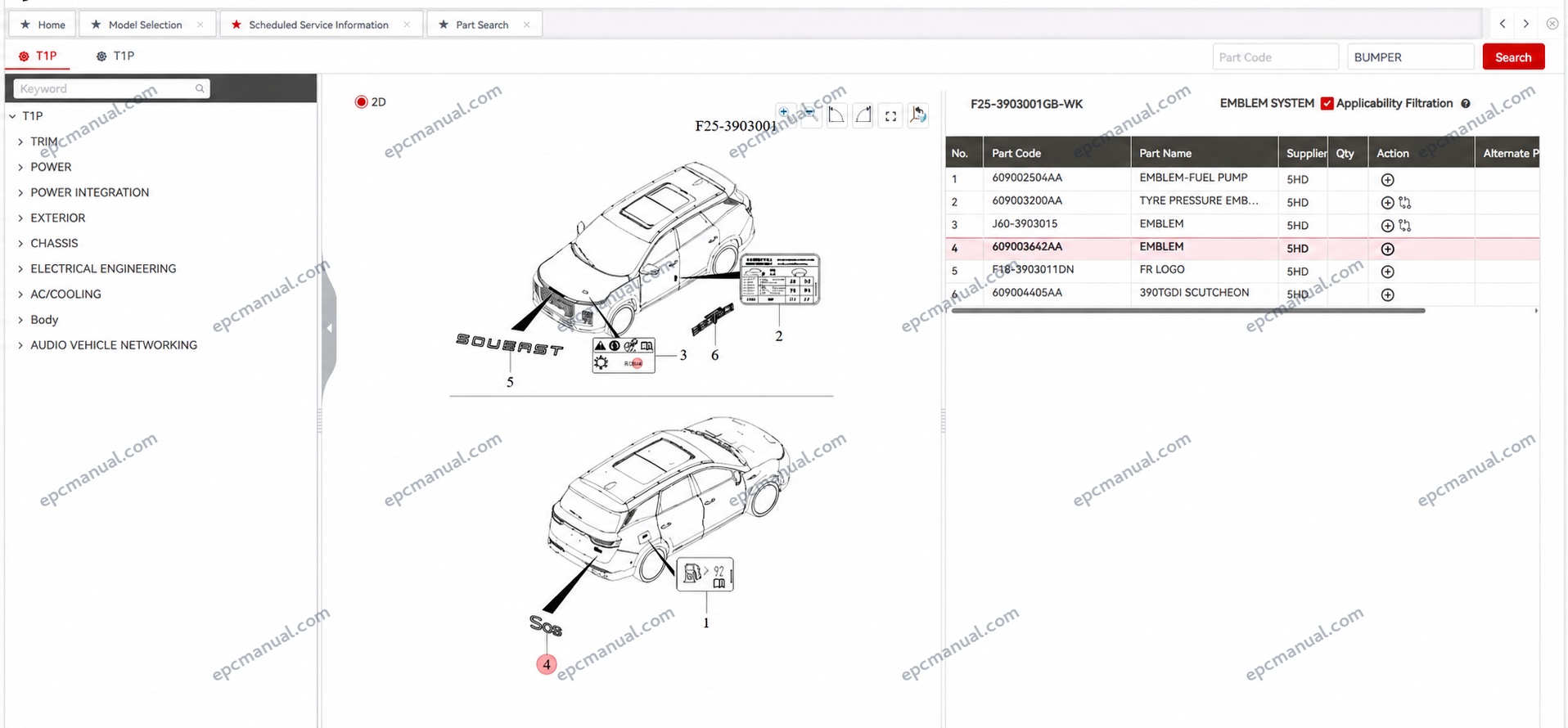 Soueast EPC parts catalog VIN decoder interface